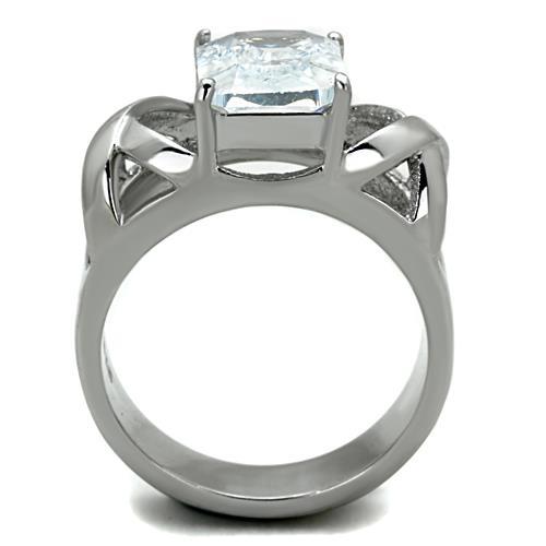 High polished (no plating) Stainless Steel Ring with AAA Grade CZ in Clear