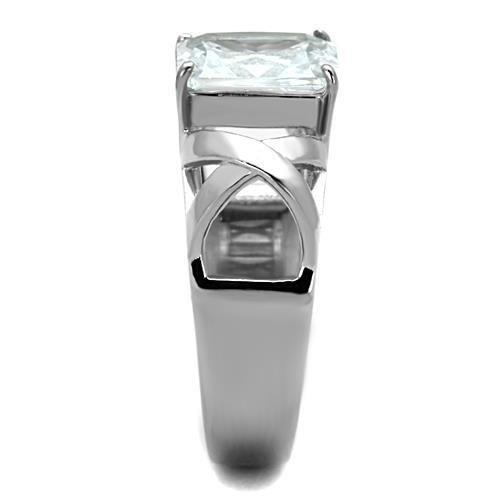 High polished (no plating) Stainless Steel Ring with AAA Grade CZ in Clear