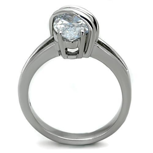 High polished (no plating) Stainless Steel Ring with AAA Grade CZ in Clear