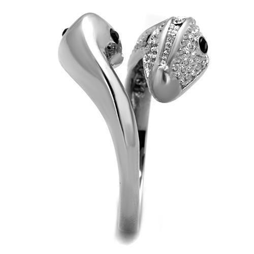 High polished (no plating) Stainless Steel Ring with Top Grade Crystal in Jet