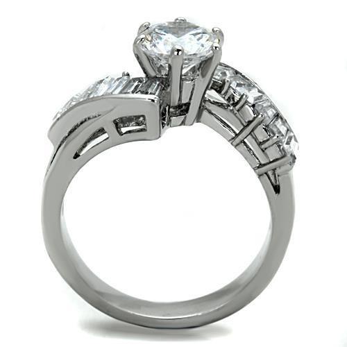 High polished (no plating) Stainless Steel Ring with AAA Grade CZ in Clear
