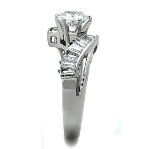 High polished (no plating) Stainless Steel Ring with AAA Grade CZ in Clear