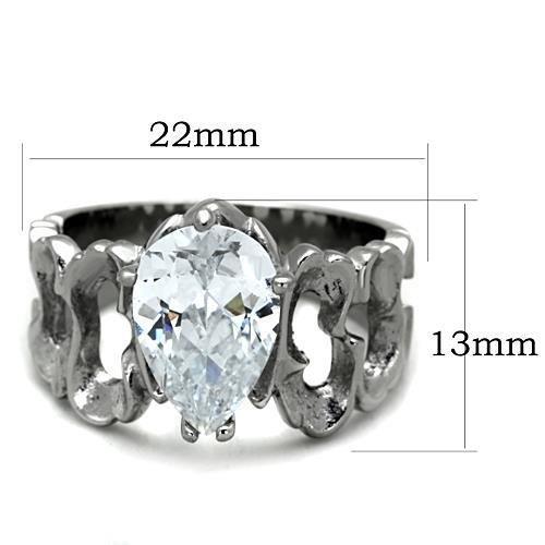 High polished (no plating) Stainless Steel Ring with AAA Grade CZ in Clear