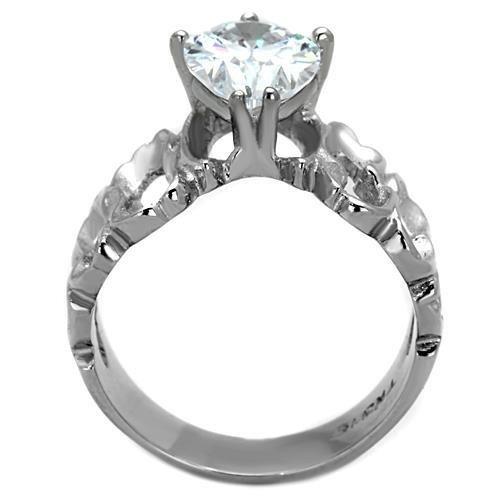 High polished (no plating) Stainless Steel Ring with AAA Grade CZ in Clear