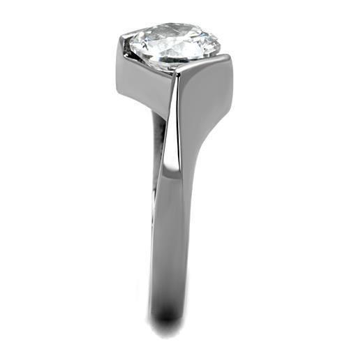 High polished (no plating) Stainless Steel Ring with AAA Grade CZ in Clear