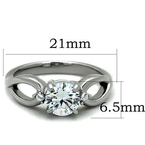 High polished (no plating) Stainless Steel Ring with AAA Grade CZ in Clear