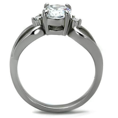 High polished (no plating) Stainless Steel Ring with AAA Grade CZ in Clear