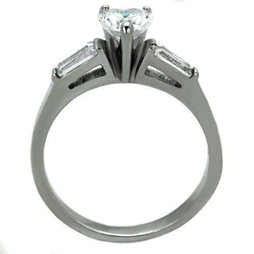 High polished (no plating) Stainless Steel Ring with AAA Grade CZ in Clear