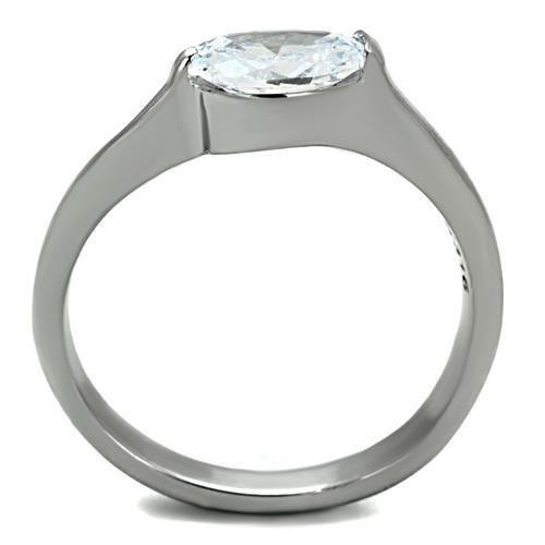 High polished (no plating) Stainless Steel Ring with AAA Grade CZ in Clear