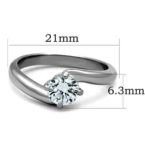 High polished (no plating) Stainless Steel Ring with AAA Grade CZ in Clear
