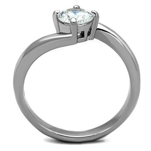 High polished (no plating) Stainless Steel Ring with AAA Grade CZ in Clear