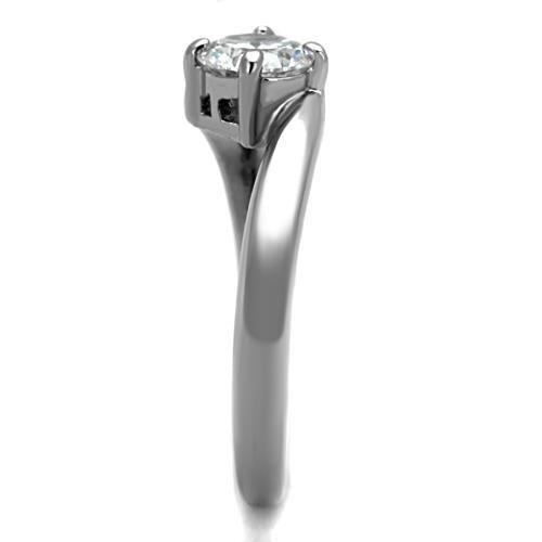 High polished (no plating) Stainless Steel Ring with AAA Grade CZ in Clear