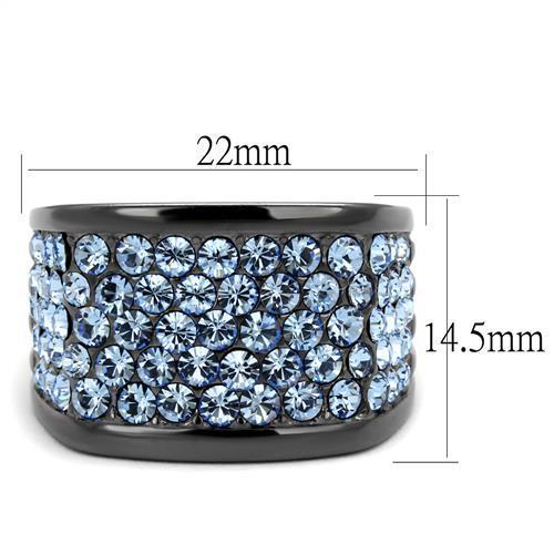 IP Light Black (IP Gun) Stainless Steel Ring with Top Grade Crystal in Light Sapphire