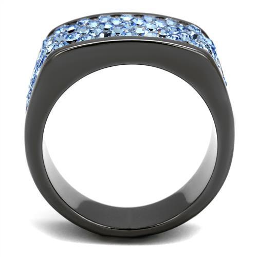 IP Light Black (IP Gun) Stainless Steel Ring with Top Grade Crystal in Light Sapphire
