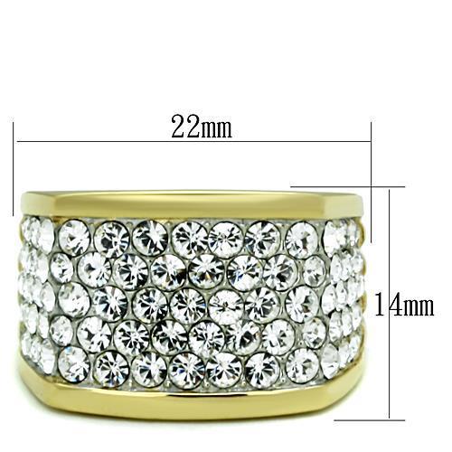 Two-Tone IP Gold (Ion Plating) Stainless Steel Ring with Top Grade Crystal in Clear