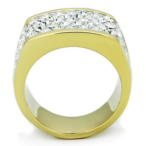 Two-Tone IP Gold (Ion Plating) Stainless Steel Ring with Top Grade Crystal in Clear