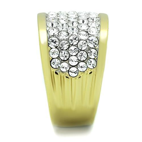 Two-Tone IP Gold (Ion Plating) Stainless Steel Ring with Top Grade Crystal in Clear