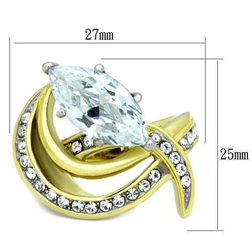 Two-Tone IP Gold (Ion Plating) Stainless Steel Ring with AAA Grade CZ in Clear