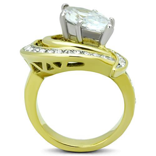 Two-Tone IP Gold (Ion Plating) Stainless Steel Ring with AAA Grade CZ in Clear