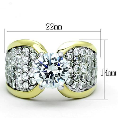 Two-Tone IP Gold (Ion Plating) Stainless Steel Ring with AAA Grade CZ in Clear