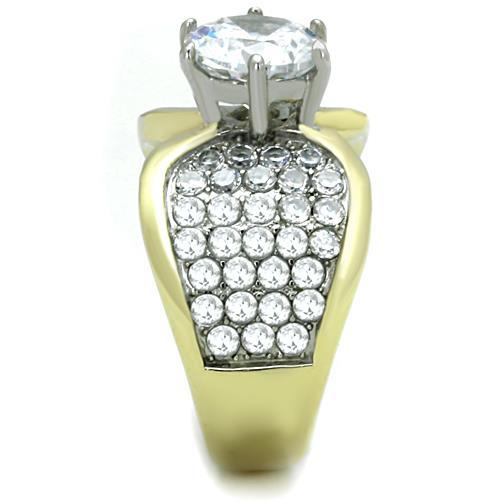 Two-Tone IP Gold (Ion Plating) Stainless Steel Ring with AAA Grade CZ in Clear