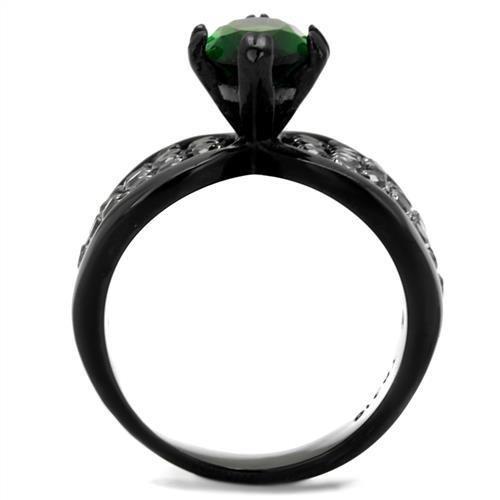 IP Black(Ion Plating) Stainless Steel Ring with Synthetic Synthetic Glass in Emerald
