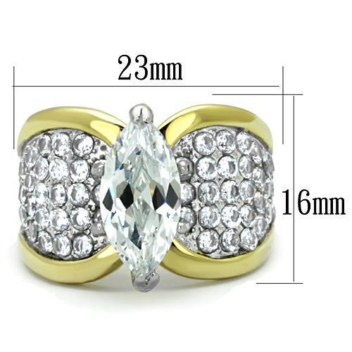 Two-Tone IP Gold (Ion Plating) Stainless Steel Ring with AAA Grade CZ in Clear