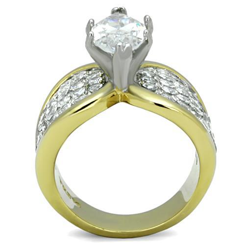 Two-Tone IP Gold (Ion Plating) Stainless Steel Ring with AAA Grade CZ in Clear