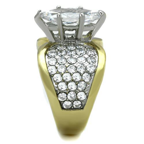 Two-Tone IP Gold (Ion Plating) Stainless Steel Ring with AAA Grade CZ in Clear