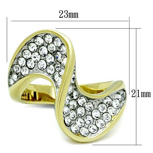 Two-Tone IP Gold (Ion Plating) Stainless Steel Ring with Top Grade Crystal in Clear