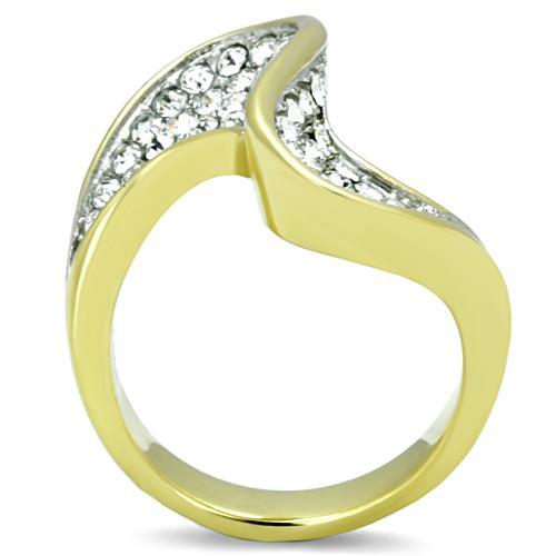 Two-Tone IP Gold (Ion Plating) Stainless Steel Ring with Top Grade Crystal in Clear