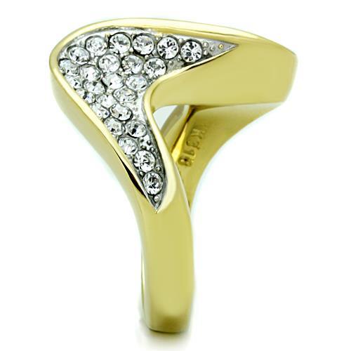Two-Tone IP Gold (Ion Plating) Stainless Steel Ring with Top Grade Crystal in Clear
