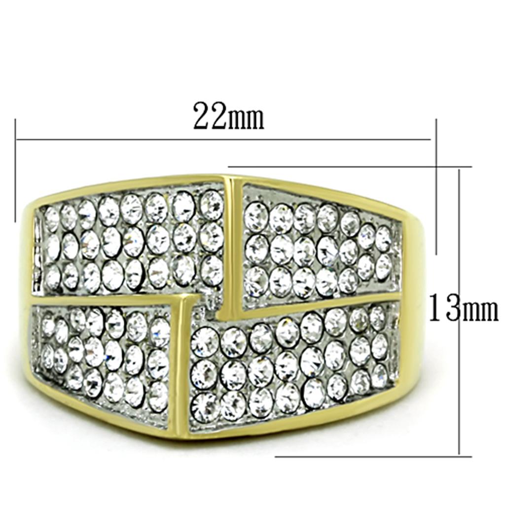 Two-Tone IP Gold (Ion Plating) Stainless Steel Ring with Top Grade Crystal in Clear