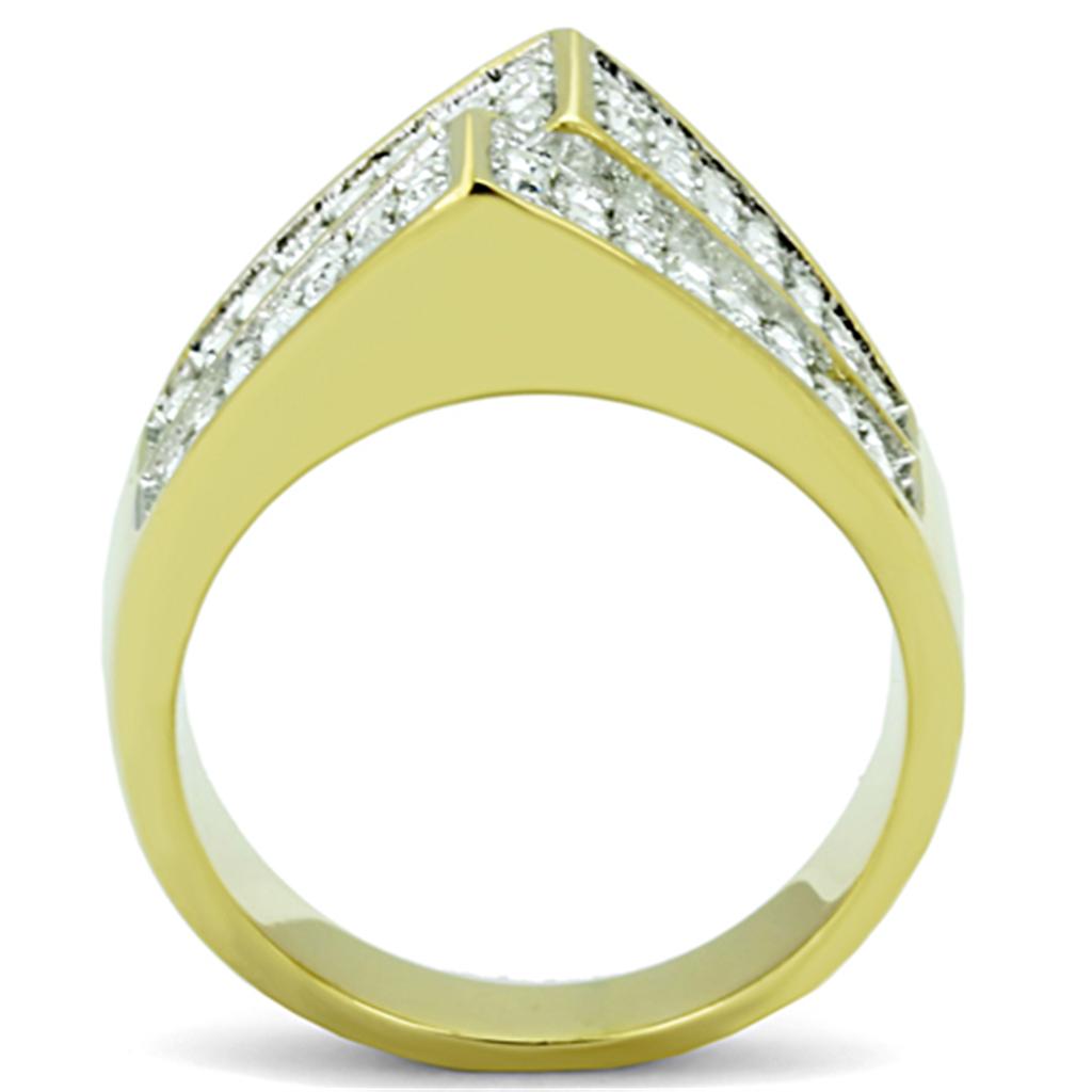 Two-Tone IP Gold (Ion Plating) Stainless Steel Ring with Top Grade Crystal in Clear