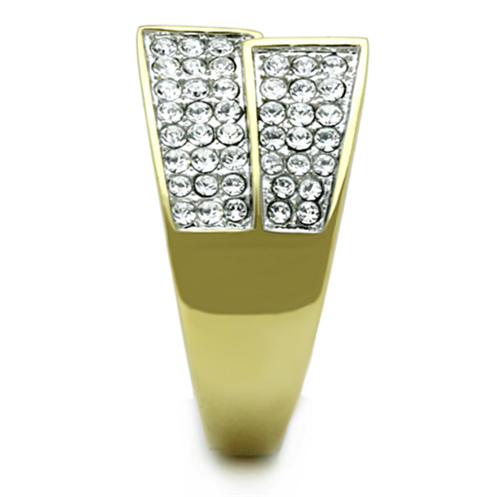 Two-Tone IP Gold (Ion Plating) Stainless Steel Ring with Top Grade Crystal in Clear