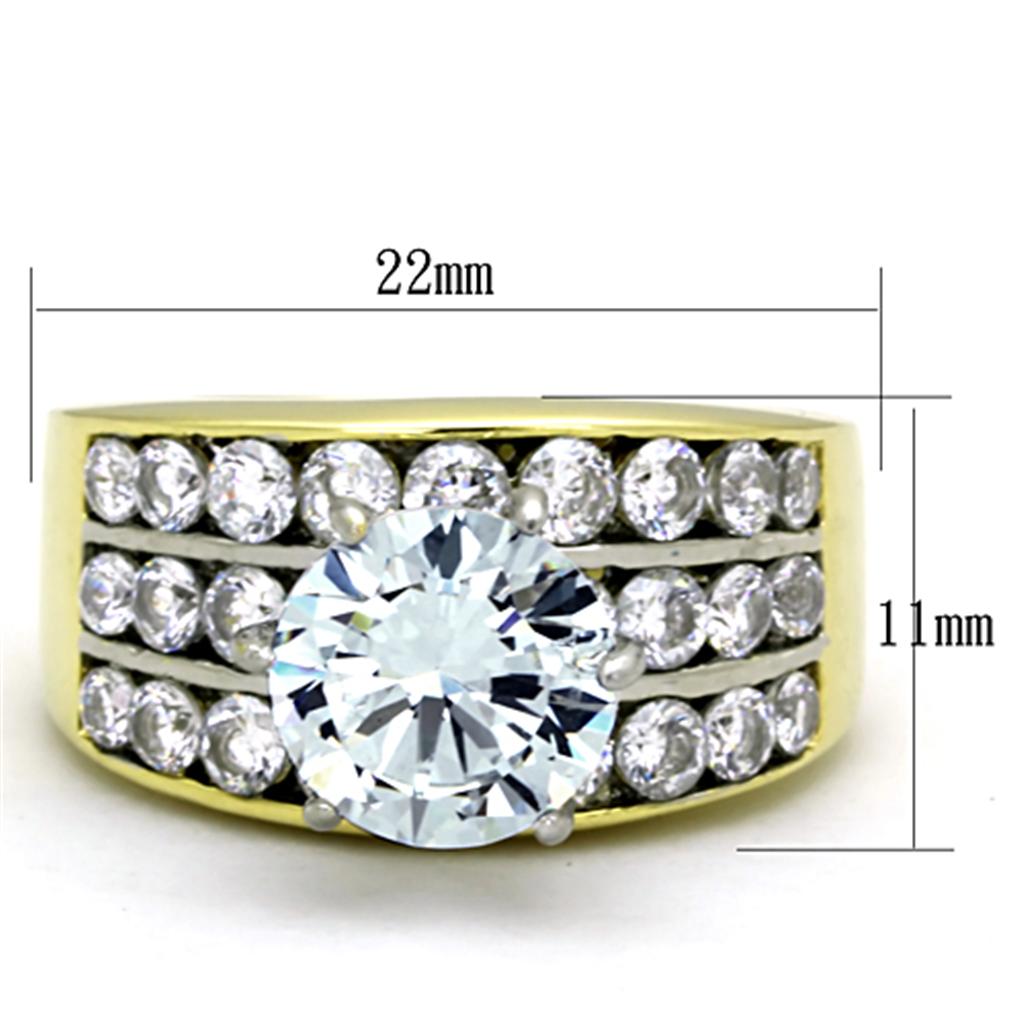 Two-Tone IP Gold (Ion Plating) Stainless Steel Ring with AAA Grade CZ in Clear