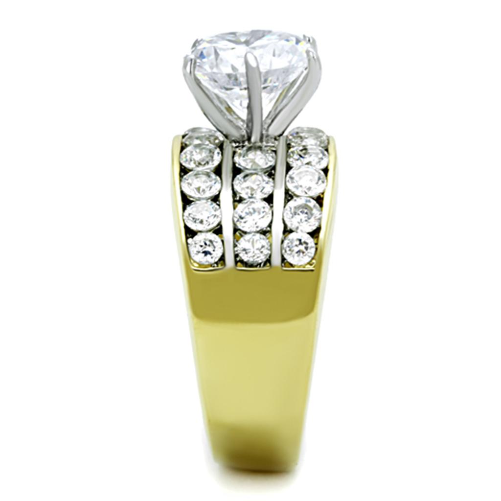Two-Tone IP Gold (Ion Plating) Stainless Steel Ring with AAA Grade CZ in Clear