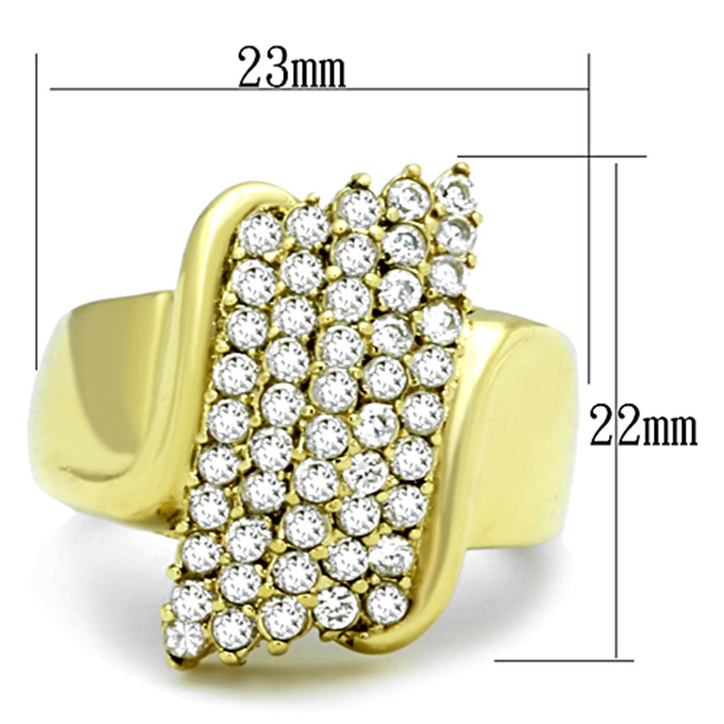 IP Gold(Ion Plating) Stainless Steel Ring with AAA Grade CZ in Clear