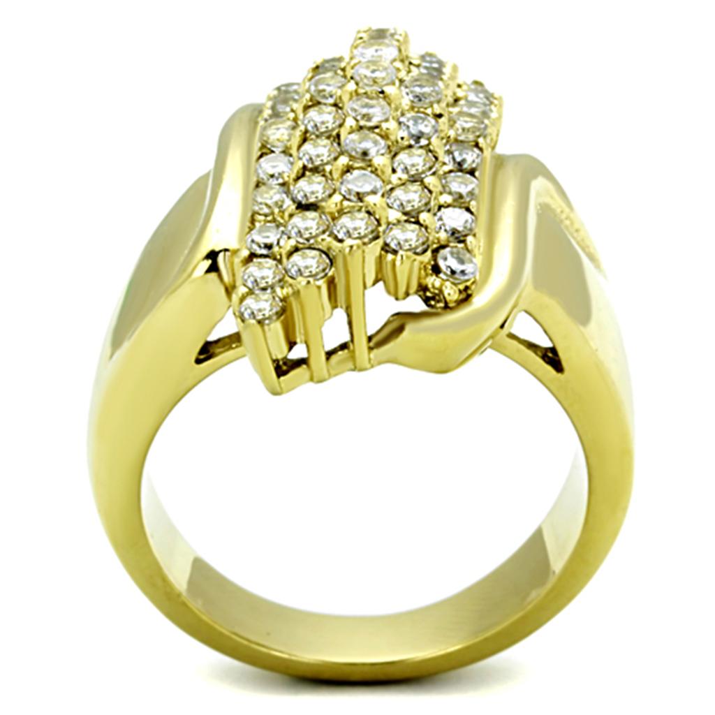 IP Gold(Ion Plating) Stainless Steel Ring with AAA Grade CZ in Clear