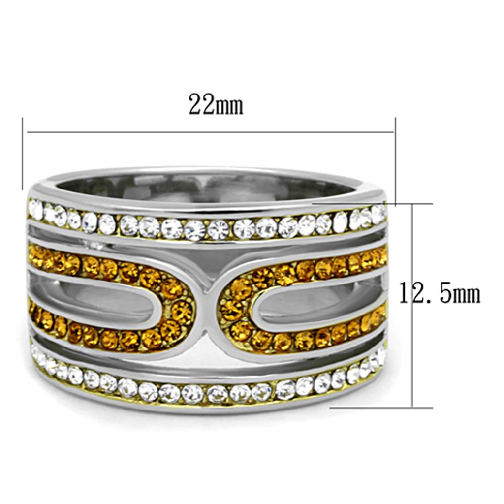 Two-Tone IP Gold (Ion Plating) Stainless Steel Ring with Top Grade Crystal in Topaz