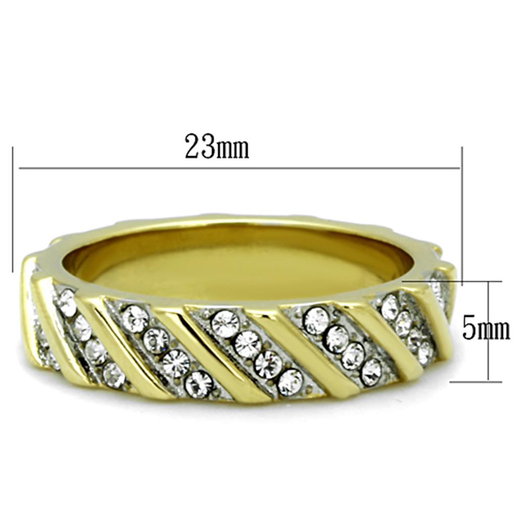 Two-Tone IP Gold (Ion Plating) Stainless Steel Ring with Top Grade Crystal in Clear