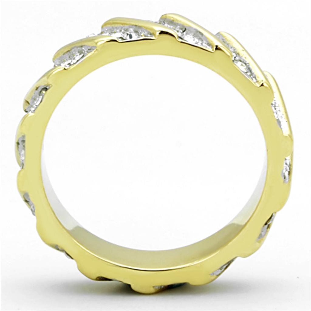 Two-Tone IP Gold (Ion Plating) Stainless Steel Ring with Top Grade Crystal in Clear