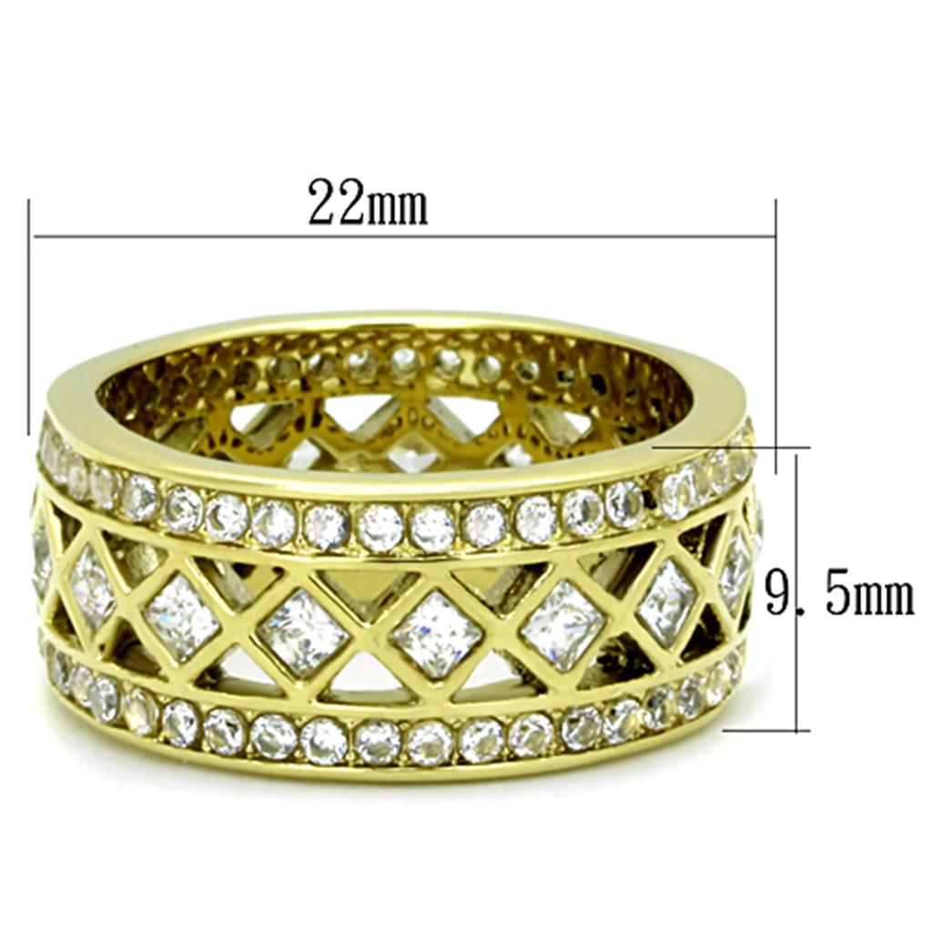 IP Gold(Ion Plating) Stainless Steel Ring with AAA Grade CZ in Clear