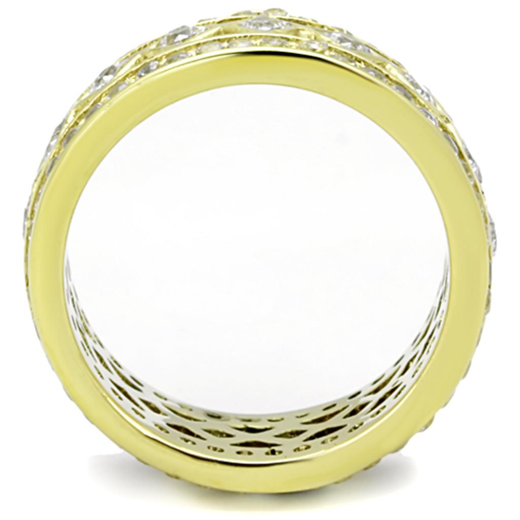 IP Gold(Ion Plating) Stainless Steel Ring with AAA Grade CZ in Clear