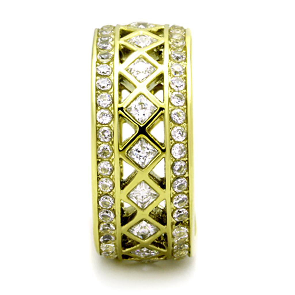 IP Gold(Ion Plating) Stainless Steel Ring with AAA Grade CZ in Clear