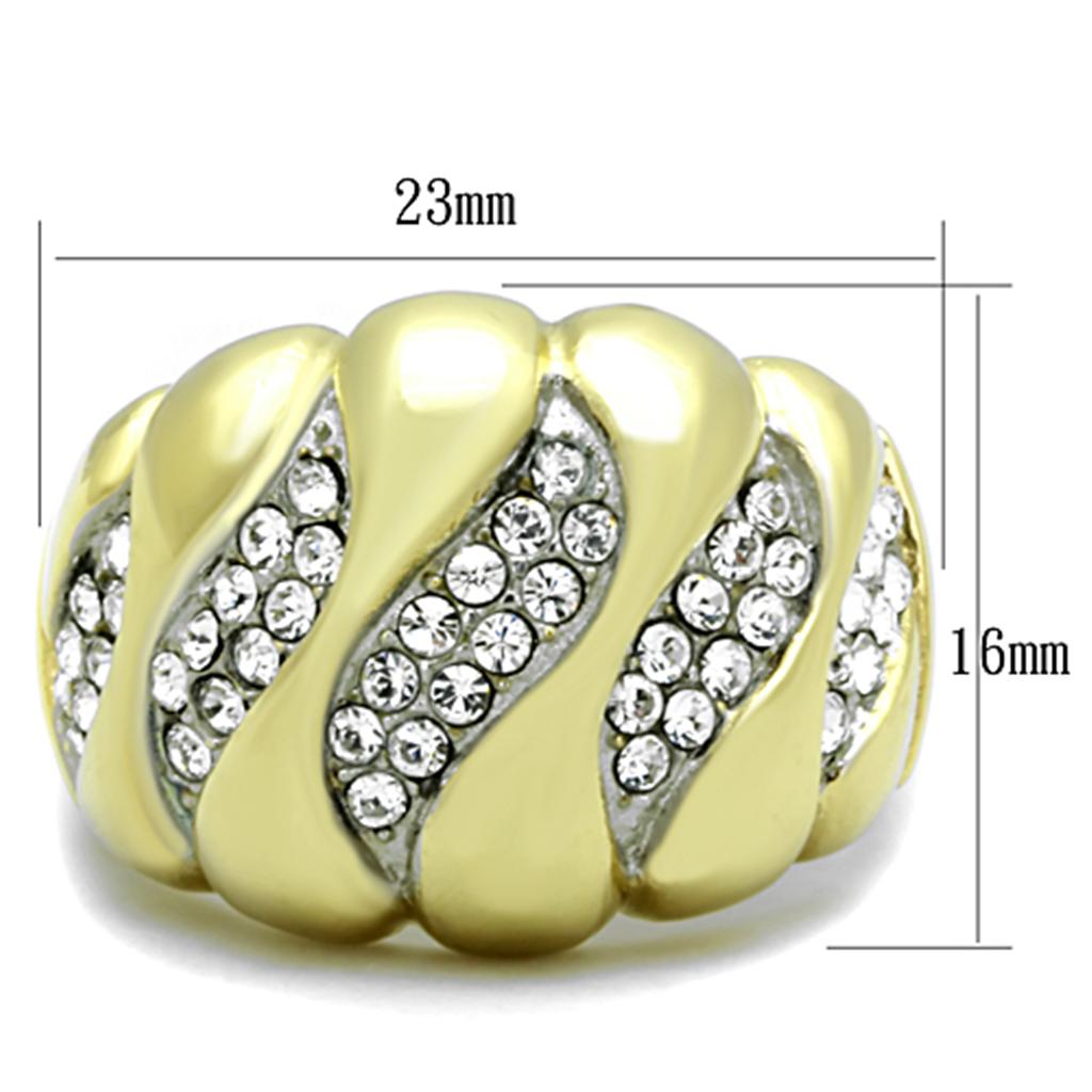 Two-Tone IP Gold (Ion Plating) Stainless Steel Ring with Top Grade Crystal in Clear