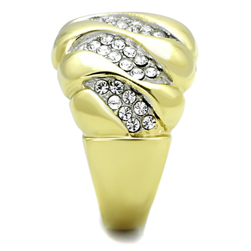 Two-Tone IP Gold (Ion Plating) Stainless Steel Ring with Top Grade Crystal in Clear