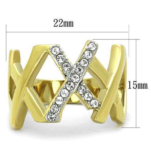 Two-Tone IP Gold (Ion Plating) Stainless Steel Ring with Top Grade Crystal in Clear