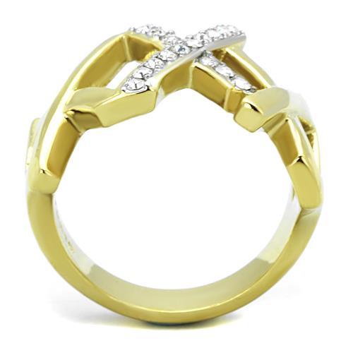 Two-Tone IP Gold (Ion Plating) Stainless Steel Ring with Top Grade Crystal in Clear