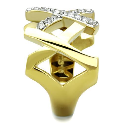 Two-Tone IP Gold (Ion Plating) Stainless Steel Ring with Top Grade Crystal in Clear